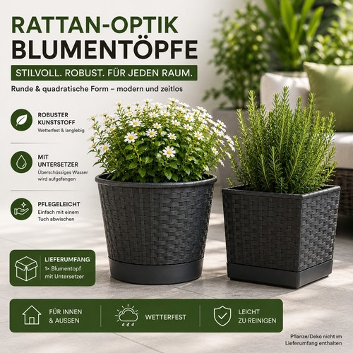 Blumentopf rattan optik - blumentopf, rattan-optik